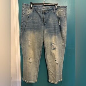 Revolt Jeans Light Blue Cropped Distressed Denim